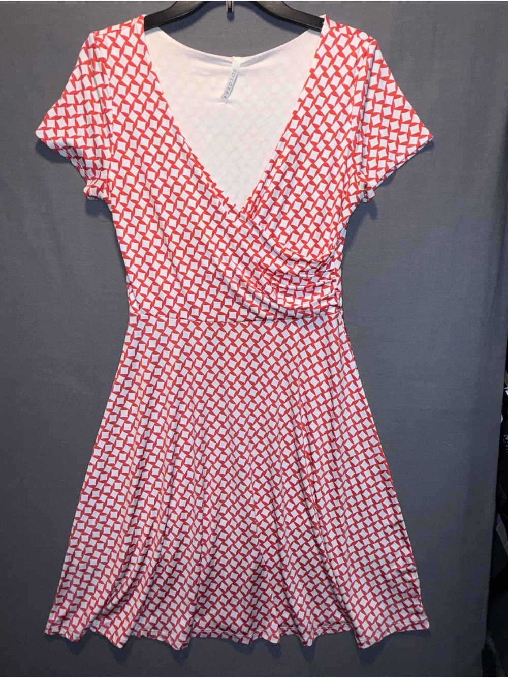 Solgee Red & white Patterned Women's Faux Wrap-Style Dress. Size Large
